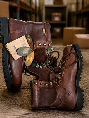 WOLVERINE Brown Lace-Up Leather Steel Toe Work Boots Wide Width